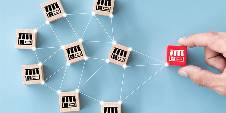 Franchise business model depicted with blocks. 