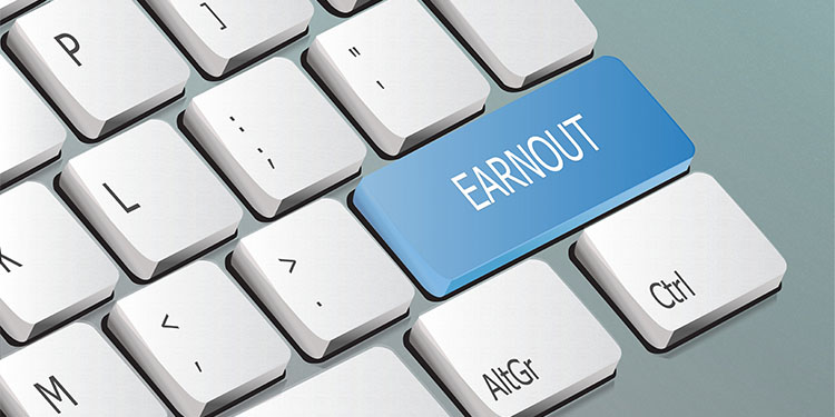 The word 'earnout' displayed on a blue key on keyboard.