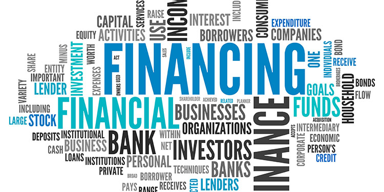 Word cloud highlighting the word 'financing' and it's synonyms.
