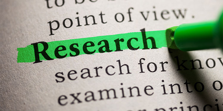 The word, 'research', highlighted in a paragraph of text.