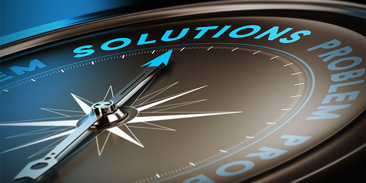 Compass pointing to the word solution. 