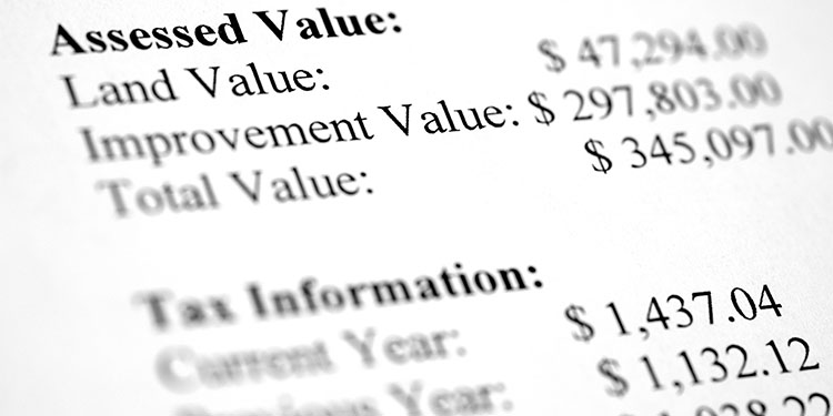 Balance sheet indicating assessed value and tax information.