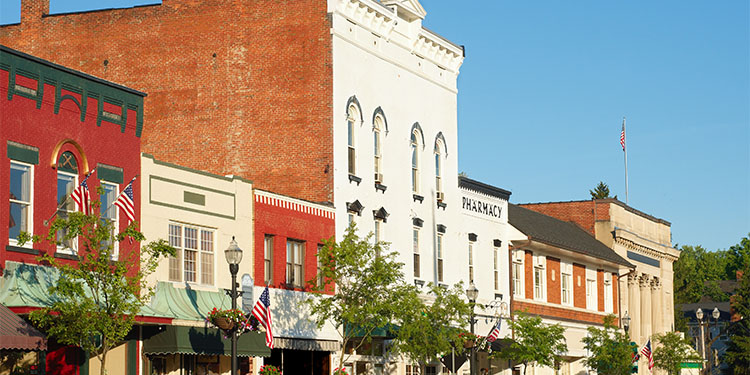 Main Street small businesses in downtown area.
