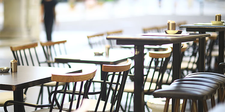 Restaurant tables and chairs.