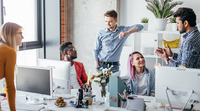 Small business team in discussing initiatives. 