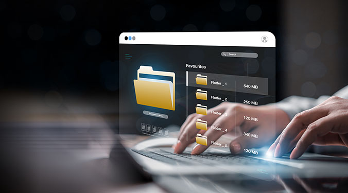 Digital assets displayed on laptop computer. 
