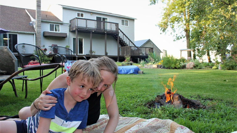 backyard deck & flower garden