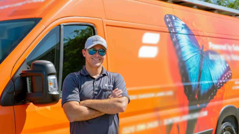 All electric equipment and Van, Lawn Care Services run by Solar