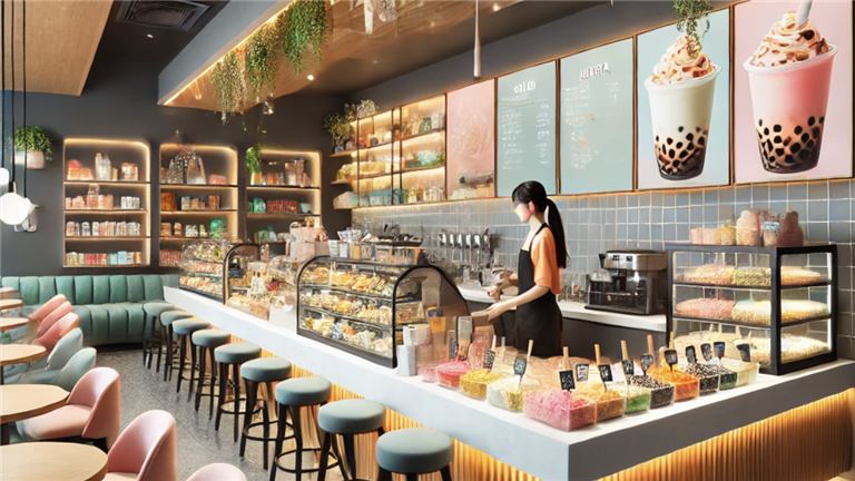 Established Boba Tea Shop with 8 ft Hood, Snack Offerings