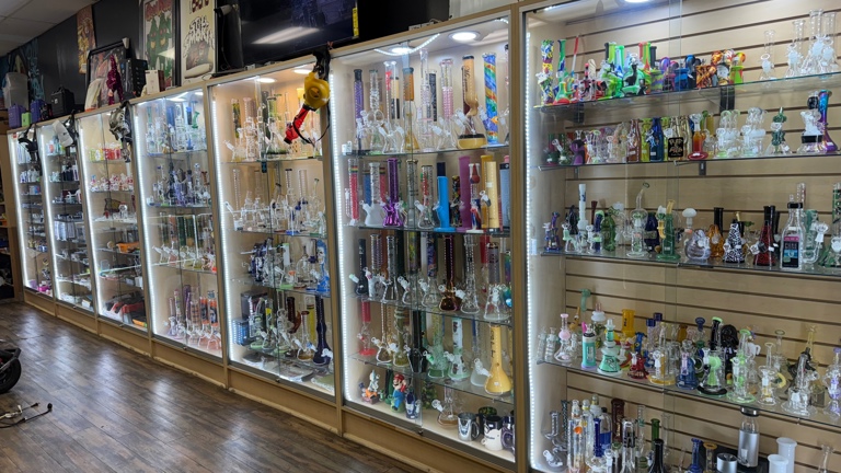 The glass pieces showcase 