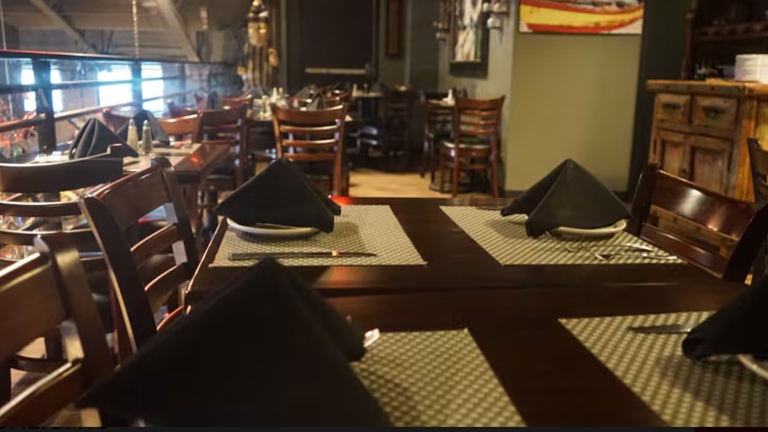 The upstairs dining room area