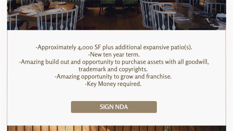 Stunning 2nd generation restaurant and bar for sale with patio