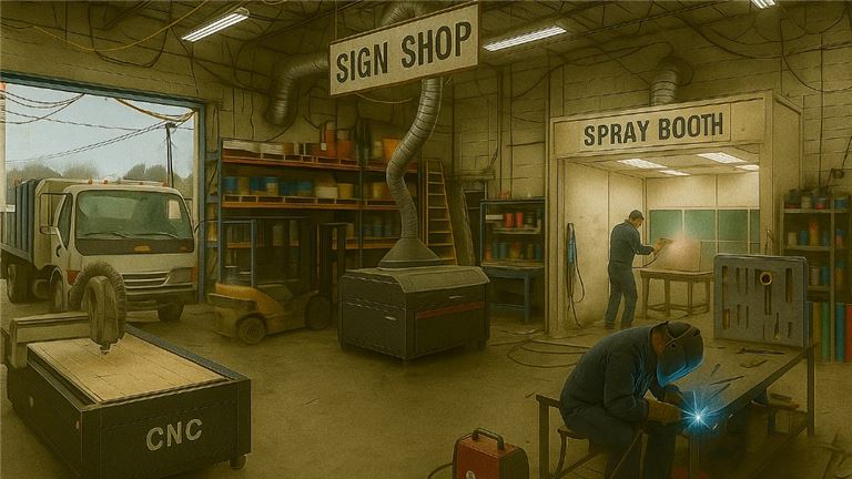 Sign company, all necessary equipment, and a Large Spray booth