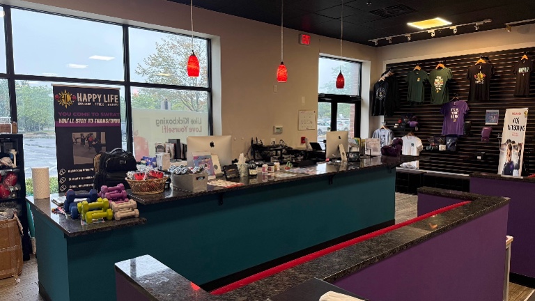 front desk and retail wall