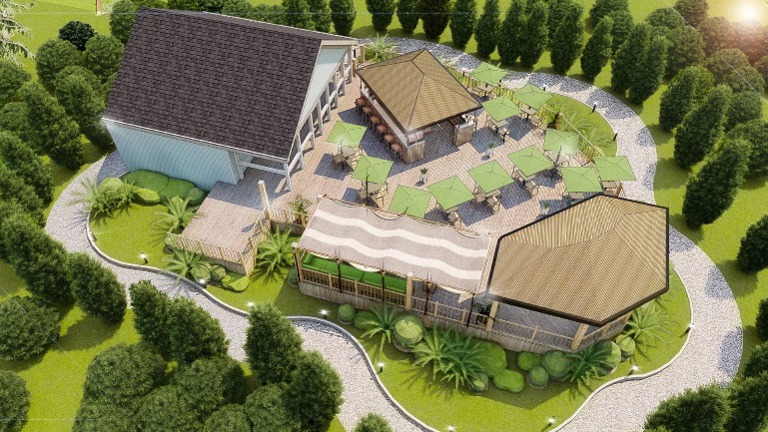 rendering outdoor bar deck area