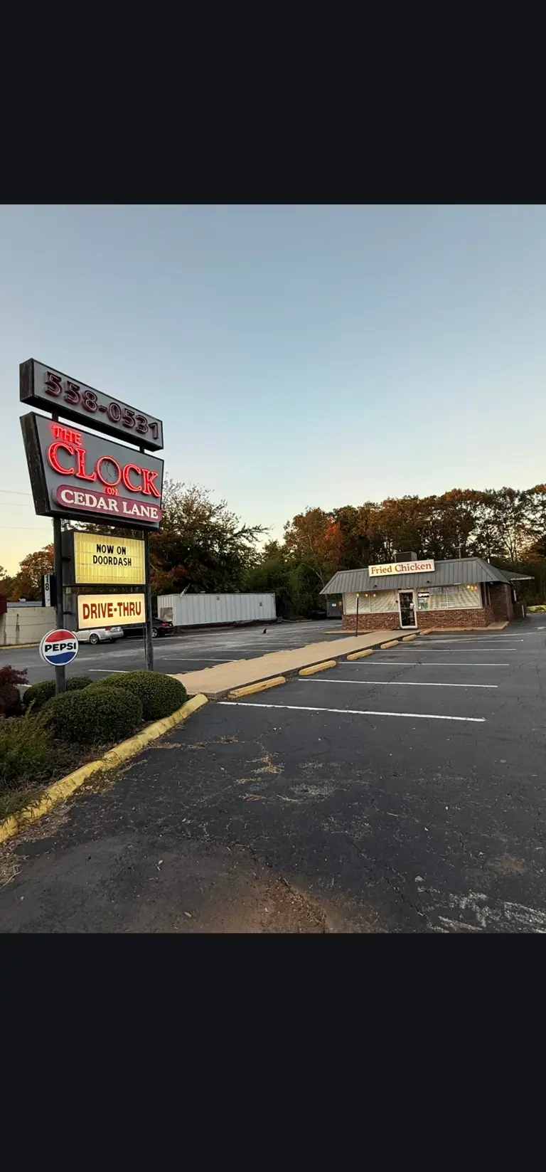 Second gen restaurant with drive thru for sale: The Clock on Cedar Ln