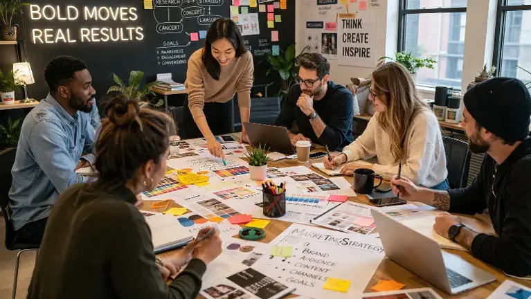 Equipo creativo desarrollando una estrategia