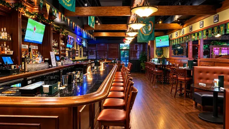 Bar seating with beer on tap
